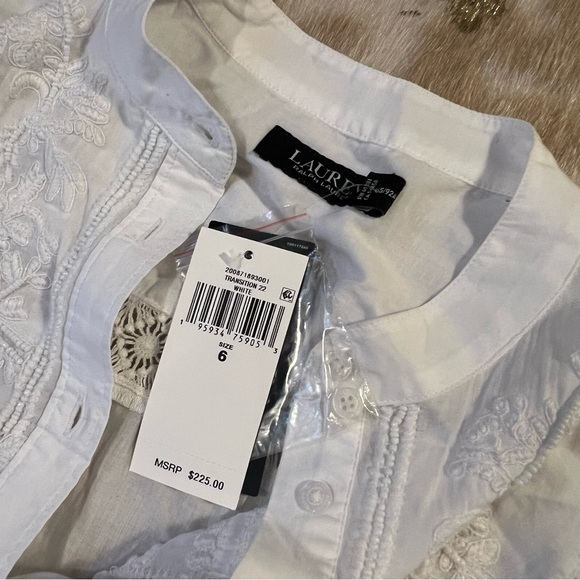 Lauren Ralph Lauren 6 White Lace Maxi Dress Button Down Cotton Long-Sleeve - Picture 6 of 13